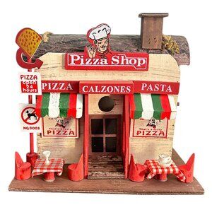 Pizza Shop Birdhouse 9x9x7" Kitschy Vintage Wood Decor Eclectic Unique Quirky
